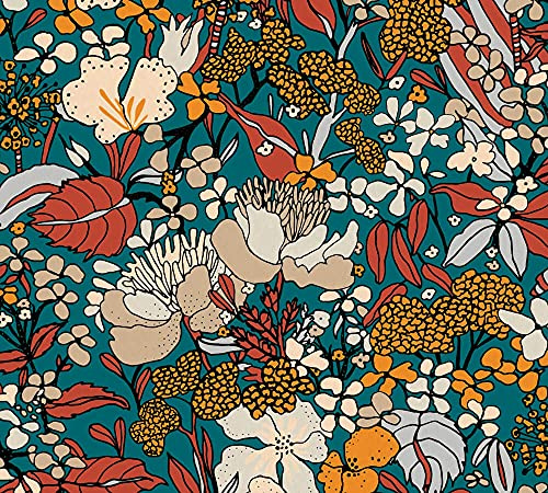 A.S. Création Architects Paper Blumentapete Floral Impression Tapete natürlich PVC-freie Vliestapete bunt gelb blau orange beige matt glatt 377562 37756-2, 10.05 m x 0.53 m