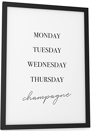 Papierschmiede® Typografie Poster, DIN A4 (21x30 cm), Wanddeko Wohnzimmer, Schlafzimmer, Küche, schwarz-weiß Bild mit Spruch OHNE Rahmen, Champagne