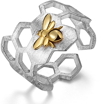 Springlight ✦ Geschenke für Frauen Damen Ring Biene und Honigwabe Offener Ring S925 Sterling Silber Handmade Ringe Frauen Schmuck Personalisierte Geschenke.