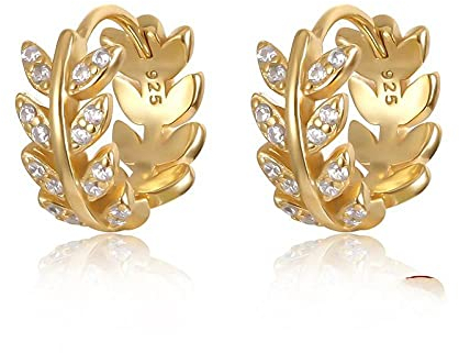 GRGFG Ohrhänger 925 Silber Creolen Zirkonia, Massiv Damen Mini Ohrringe Blätter Wickeln Vergoldet Vintage Schmuck Geschenke Für Frauen Mädchen
