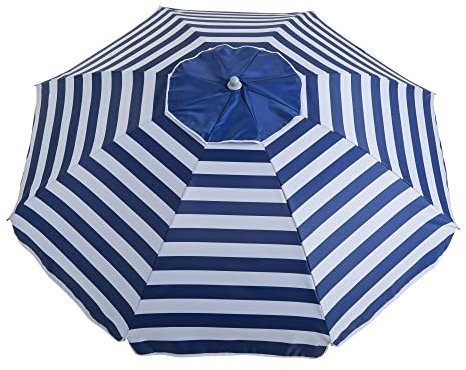 AREMAR Sombrilla de Playa Resistente al Viento Airvent, Protección UV, Varillas de Fibra de Vidrio e Incluye Funda para Transporte (220 cm. Azul Blanco Rayas)
