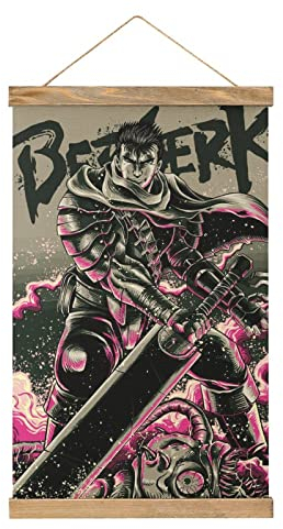 YBEL Berserk Poster Guts Anime Scroll-Poster Stoffbild Kunst Holz DIY Rahmen Hängender Druck Aufhänger für Raumdekoration Öl Leinwand Kit Geschenk