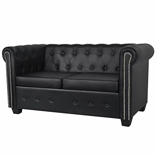 Yumeng Chesterfield Sofa 2-Sitzer, Schlafsofa, Schlafcouch, Couch Mit, Sofa Bed, Sofas & Couches, Bettsofa, Kunstleder Schwarz