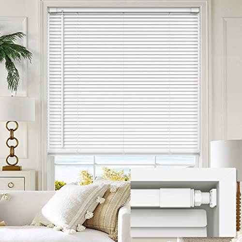 LazBlinds No Tools No Drill 1 Vinyl Mini Blinds, Cordless Blinds for Windows, Light Filtering Horizontal Window Blinds & Shades, 21 W x 36 H, White