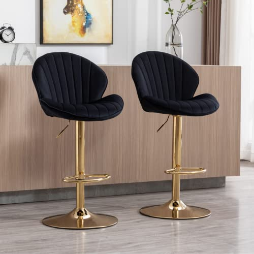 Wahson Barhocker 2er Set Barstuhl Bistrohocker mit Lehne, höhenverstellbar, Tresenhocker aus Samt und Metall, Gesteppter Küchenstuhl für Küche/Hausbar