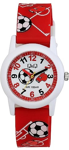 Q&Q Children's Quartz Analogue Learning Watch Silicone 10 Bar Multicolour, Red/White, Classic