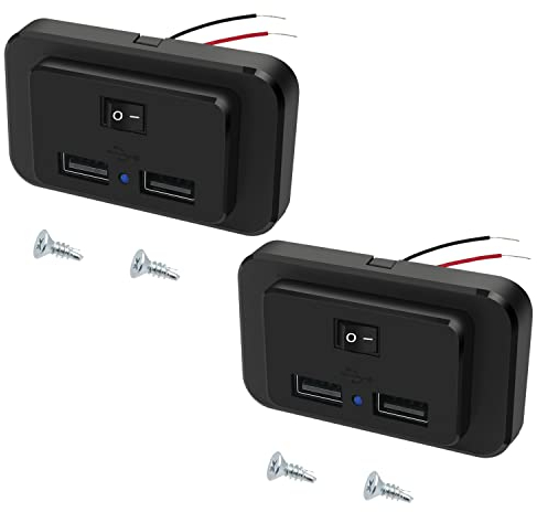 Hoembpn 4,8A Dual USB Auto Ladegerät Steckdose mit Schalter und LED, 12V/24V USB Ladebuchse Panel für Wohnmobil SUV LKW Boot(2 Stück)