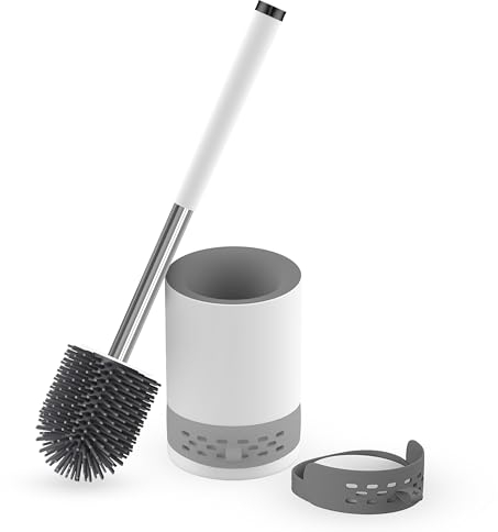 Nirox Escobilla de Silicona de Inodoro - - Escobilla de Limpieza de WC con Soporte - - De Pared o Independiente - - Portaescobilla con Piedra Mineral Que Absorbe la Humedad