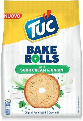 6x Tuc Bake Rolls, dünne und knusprige Brotchips mit Sauerrahm- und Zwiebelgeschmack 150 g
