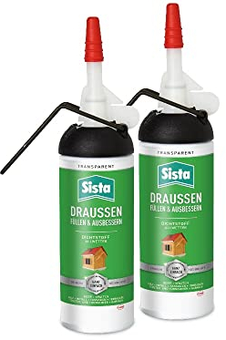 SISTA DRAUSSEN Füllen & Ausbessern, transparenter Polymer Dichtstoff für den Außenbereich, wetterfestes Abdichten mit überstreichbarem Fugenfüller, 2x100ml Spender
