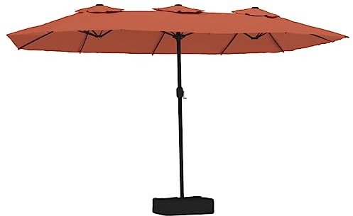 vidaXL Sombrilla Doble de Jardín con Luces LED, Parasol Protector de Sol, Refugio Solar, Paraguas para Patio Exterior, Terracota 449x245 cm