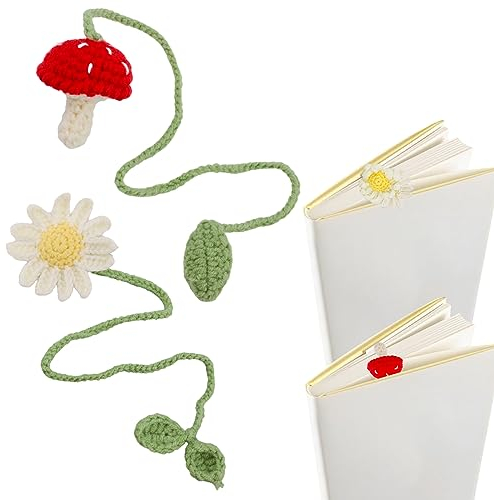 2St Gehäkeltes Lesezeichen, Niedliche Pflanzen Lesezeichen, Personalisierte Gestrickte Lesezeichen, Handgemachte Lesezeichen für Leser, Lehrer, Buchliebhaber (2 Stile)