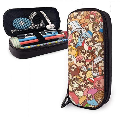 Pu Leder Federmäppchen Puglie Mops Federtasche Multifunktions Büro Briefpapier Tasche Große Kapazität Aufbewahrung Bleistift Tasche Für Büro Schule Teenager