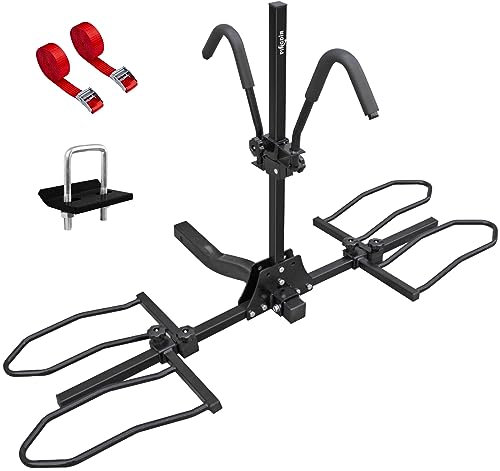 PINGDIR Fahrradträger für 2 Fahrräder, klappbar, neigbar, Plattform-Stil, 68 kg, für Standard-, Fettreifen und Elektrofahrräder mit Stabilisator, Anhängerkupplungsschloss, 2 Ratschengurte