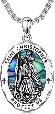 HUKKUN Heiliger Christophorus Kette Silber 925 Heiliger Christophorus Anhänger Christophorus Schmuck Geschenke Damen Herren