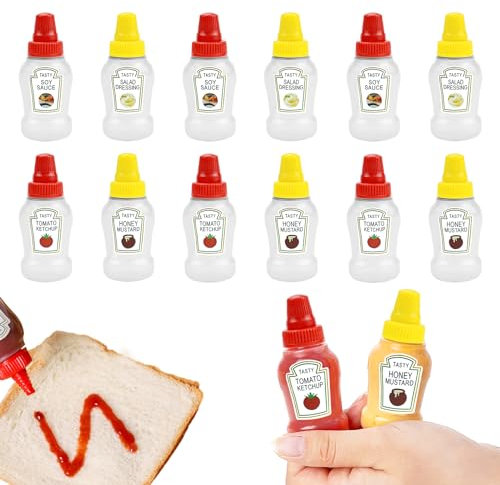 Mini-Ketchup-Flaschen für Bento-Box-Zubehör, 25 ml, Gewürz-Quetschflaschen, Kunststoff, Soßenbehälter für Soßen, Gewürze, Honig, Senf, tragbare Lunchbox, Dressing-Spender, 12 Stück