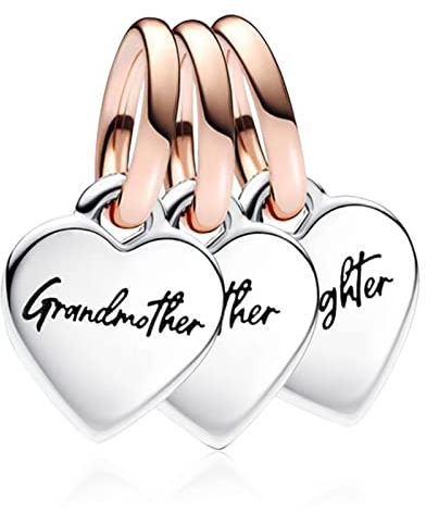Amuefer Splittable Family Generation of Hearts Triple Charms für Armbänder 925 Sterling Silber mit Cubic Zirkonia Anhänger für Halsketten Geburtstag Weihnachten Schmuck Geschenke für Frauen Mädchen
