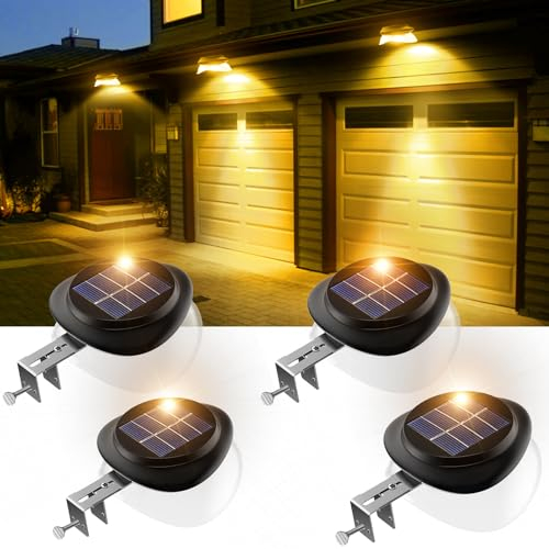 JSOT 4 Stück Solarlampen Dachrinnen Wandleuchten Wegeleuchten für Außen Lampe 9 LED Solarleuchten IP55 Wasserdicht Für Dekor Zaun Straße Garten Terrasse (Warmes Licht)