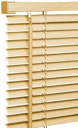 Natural PVC Wood grain Effect Venetian blinds - Metal Headrail & Fittings - 25mm Thin slats Trimmable Easy fit - window Treatment Shutters - Home Offices Blind (Width 225cm x Drop 150cm)