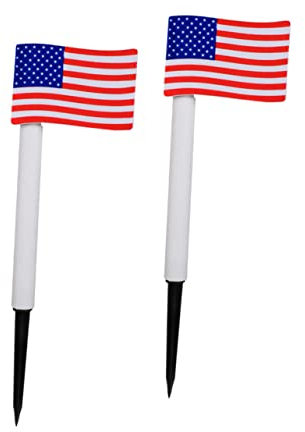 HOMSFOU USA-Flaggen 2st Dekoration Zum Unabhängigkeitstag Solarleuchten Für Außen Garten Licht Pvc Flagge US Flagge