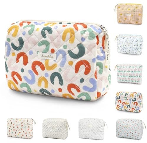 GLGHMH Cotton Floral Travel Makeup Bag, Portable Cosmetic Storage, Colorful U