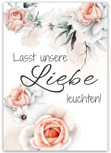 Knicklichtschilder Hochzeit Schilder für Knicklichter Lasst unsere Liebe leuchten (Rose aquarell Design B) **NEUES DESIGN**