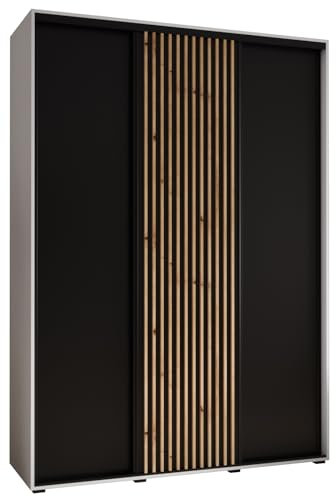 MEBLE KRYSPOL Lanko 1 Schrank mit DREI Schiebetüren mit Stange, Regale - Moderner Aufbewahrungsschrank für Schlafzimmer, Wohnzimmer - 235,2x170x45 cm - Weiß Schwarz Artisan