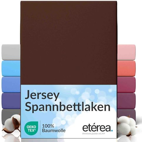 etérea Jersey Spannbettlaken 80x200 cm Dunkelbraun bis 25cm Höhe Bettlaken | 100% Baumwolle Jersey Spannbetttuch · Rundumgummizug bis 25 cm Steghöhe · bügelfrei & pflegeleicht · OEKO-TEX Made in Green