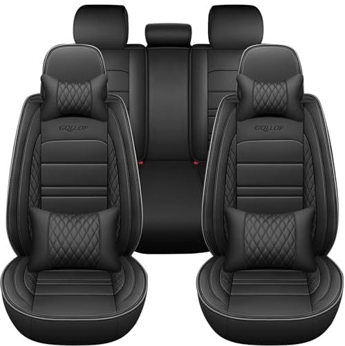 FinityPro 5-Sitze Universal-Sitzbezüge Sitzkissen, Auto-Sitensitze Komplett, wasserdicht Kunstleder, mit Kopf und Rückenkissen, Der Honda-Sitz, für die meisten Fahrzeuge, Limousinen und SUV, Schwarz