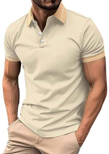 Chic Tank Top Herrenmode Frühjahr und Sommer, lässig, kurzärmelig, Knöpfe, einfarbig, kurzärmelig, T-Shirt-Oberteile So Und Co Uhr (Khaki, XXL)