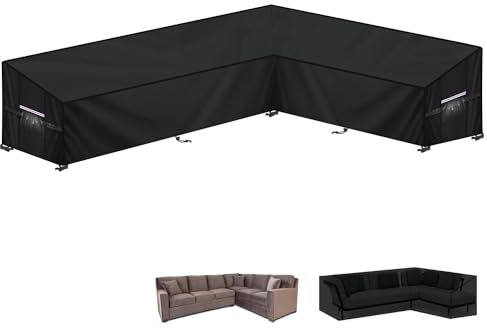 LAMUNI Housse Canapé Jardin Extérieur Housse de Canapé D'angle, 420D Oxford Housse Protection Imperméable pour Canapé Extérieur Housse pour Mobilier de Jardin en Forme de L, 280x190x90x80/60cm