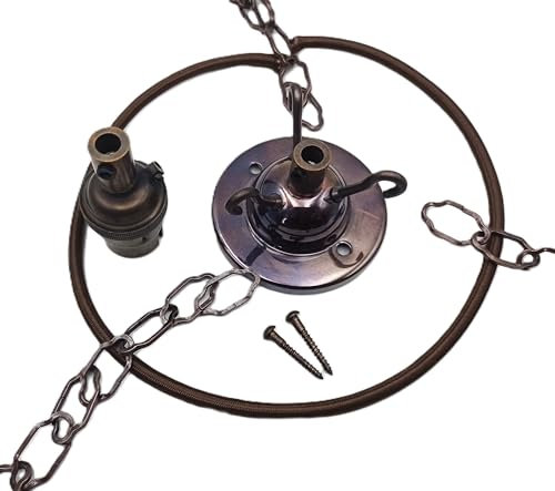 3 Hook Ceiling Rose Pendant Set Antique Brass Finish Includes Ceiling Rose, Cable, Chains and Lamp Holder (6 inch Chain Length)