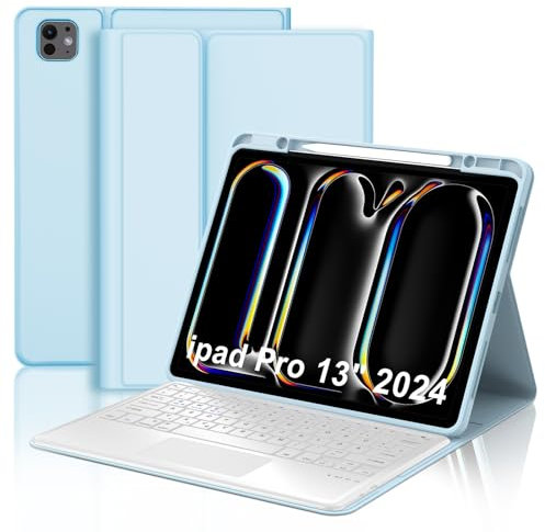 Tastiera per iPad Pro 13 2024 (M4), Custodia con Tastiera per iPad Pro 7 Generazione, Cover Touchpad Tastiera Bluetooth Magnetica Staccabile QWERTY Italiano per iPad Pro (M4) 13 pollici 2024, Azzurro