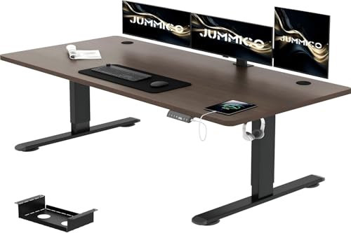 JUMMICO Höhenverstellbarer Schreibtisch 140 x 80 cm mit Kabelwanne, Höhenverstellbar Elektrisch Stehpult mit USB-Buchse, Computertisch, Ergonomischer Steh-Sitz Tisch, Bürotisch, Nussbaum