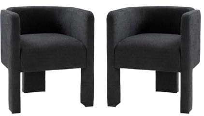 HULALA HOME 2er Set Sessel, Loungesessel, Polstersessel mit Fassrückenlehne für Wohnzimmer und Schlafzimmer, Schwarz