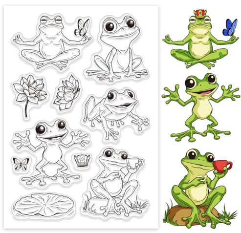GLOBLELAND Lustiger Frosch Stempel Lotus Schmetterling Silikon Stempelsiegel Cartoon Tiere Transparente Stempel Für DIY Scrapbooking Karten Erstellen von Fotoalben Journalen