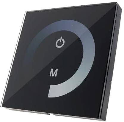 VoltShine Dimmer da incasso touch monocolore per strisce LED 12/24V, regolazione della luminosità, controllo elettronico, ideale per illuminazione decorativa e ambiente.