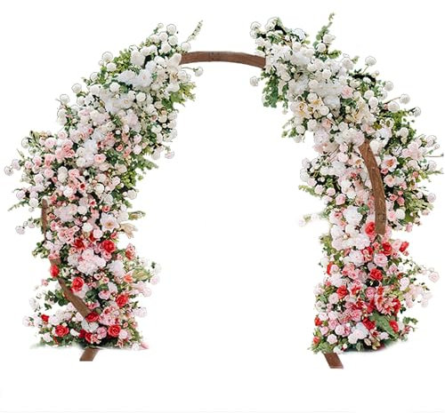 7.9ft Wide Outdoor Lawn Wedding Arch Backdrop Stand 6.9ft Alto Matrimonio in Legno Arco di Legno Solido Mezzo Rotondo Base Rinforzata Arco Decorativo Personalizzato Adatto per Feste Prato