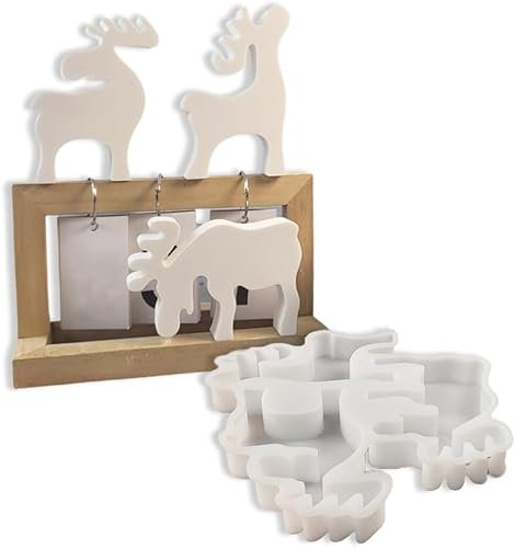 Silikonform Weihnachten Elch, Gießformen Weihnachten, Elch Kerzenformen zum Gießen, Gipsformen zum Gießen, Silikonform 3D Elch für DIY Weihnachten Kerze, Handwerk, Heimdekoration (Elch/ 3 in 1)
