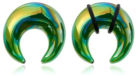Longbeauty 1 Paar Glas Ohrpiercing Septum Pincher Tapers Ohr Expander Halbmond C-Form Buffalo Dehner, Grün, 10MM