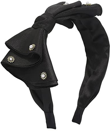 Schal Schwarz Cabrio Kopfbedeckung Damen Schal Mode Stirnbänder für Frauen Mädchen Stirnbänder Vintage Schleife Stirnband breiter Knoten Perlen Haarreifen Schal Rot Damen Damen Schal (Black, One Size)