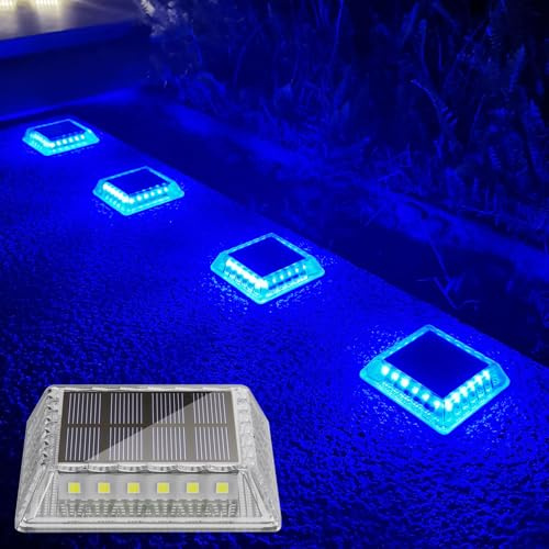 Lacasa Solar Bodenleuchten Aussen, 4 Stück Solarleuchten für Außen Blaues Licht, 30LM Solarlampen LED Wegeleuchten IP68 Wasserdicht Auto ON/OFF Solar Gartenleuchten für Garten Rasen Terrasse Hof