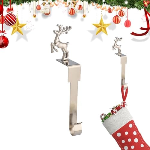 Kleiderhaken für Mantel, Haken für Weihnachtsstrümpfe, Kamin, Weihnachtsbaum, Schneeflocke, Schneemann, Elk Kleiderbügel – Set mit Griffen aus Metall, Halterung für Kaminsims