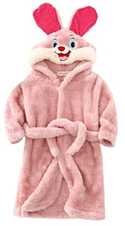 SRTUMEY Peignoir à capuche en flanelle polaire avec oreilles de lapin pour enfants de 1 à 8 ans, rose, 3-4 ans