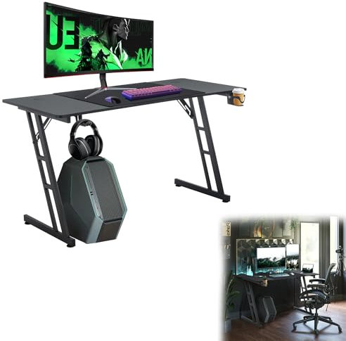 Suusolny Table de gaming ergonomique avec porte-gobelet - Noir - 160 x 60 cm - Sans LED