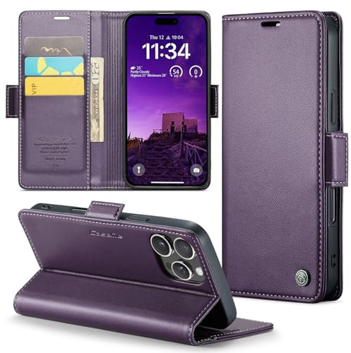 Rerzoiro Cover per iPhone 16 Pro Max Custodia Portafoglio [Blocco RFID] Premium Pelle PU Wallet Case Flip Libro con Porta Carte Slot Supporto Flip Case per iPhone 16 Pro Max, Viola