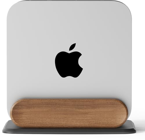 AFOOYO Mac mini Stand - Universal Aluminum Wooden Vertical Stand Compatible with Mini Desktop 2010-2024 (M1/M2/M2 Pro/M4/M4 Pro) & Small PCs, Improved Cooling, Space-Saving Design