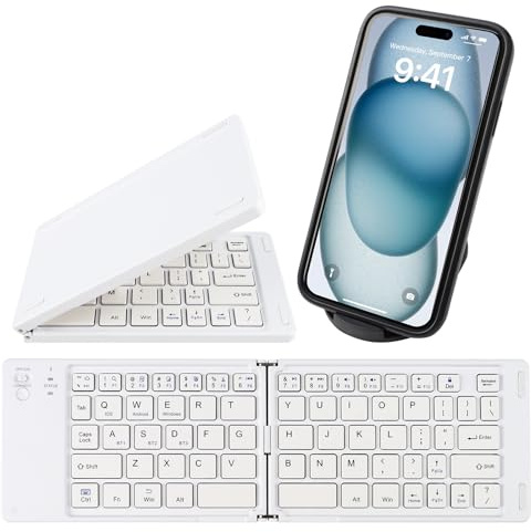 Tastiera Bluetooth pieghevole con touchpad – Tastiera wireless portatile tascabile per viaggi, mini tastiera ricaricabile ultra sottile ricaricabile Sync 3, Type-C ricaricabile, compatibile con