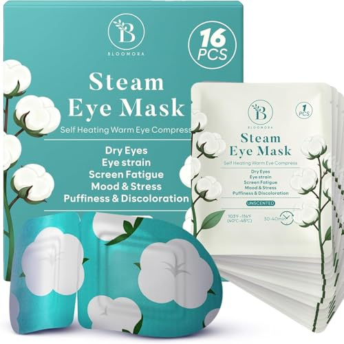 16 Pack Unscented Steam Eye Mask for Dryness, Puffiness, Strain & Relaxation, Heated Eye Mask for Sleep & Travel, Self-Heating & Disposable Warm Compress, Travel Essentials, Relaxation Gifts for Women