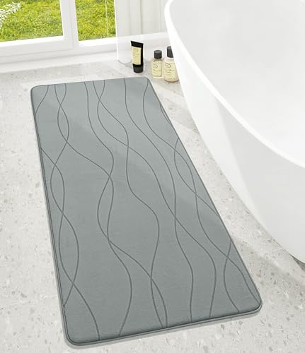 chakme Badezimmerteppich, 60x150cm Grau Badematte rutschfest | Memoryschaum Duschvorleger, Waschbar Badvorleger, Groß Wasserabsorbierend Badteppich